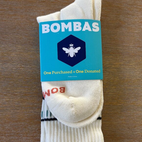 NWT Bombas Cotton Calf Socks in Ivory w/ Design, Size Medium - Picture 1 of 3